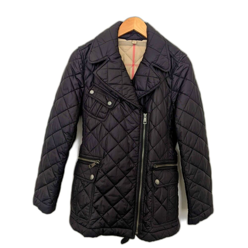 BURRBERRY BRIT moto zip double breasted Black Quilted Puffer Jacket nova lining